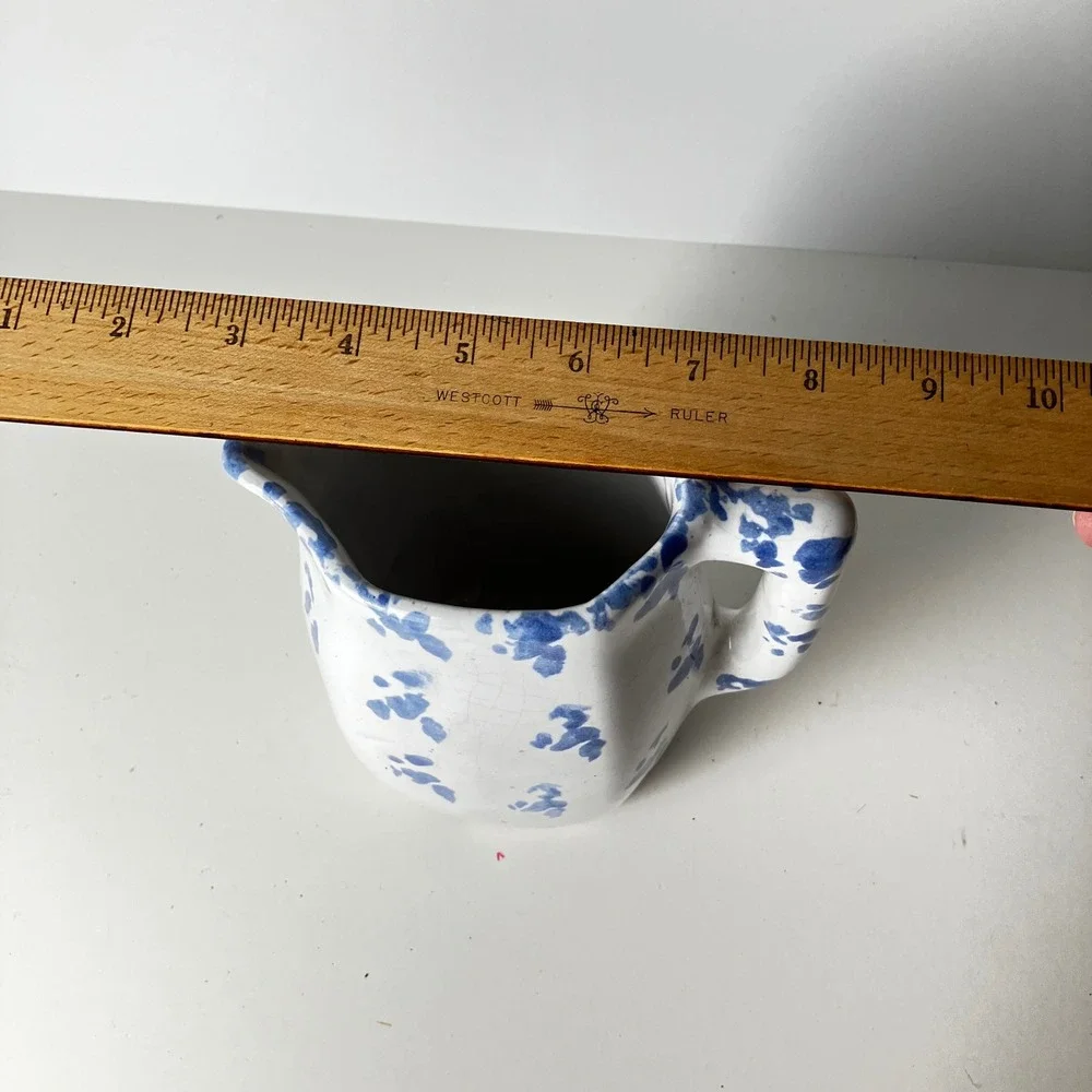 Bybee Pottery Pitcher Creamer 6in White Blue Spongeware Vintage Kentucky BB
